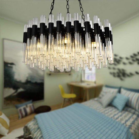 Lustre noir moderne - Kit de lampe suspendue à 8 lumières avec abat-jour tambour en cristal