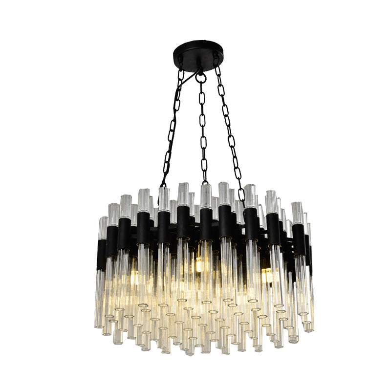 Lustre noir moderne - Kit de lampe suspendue à 8 lumières avec abat-jour tambour en cristal