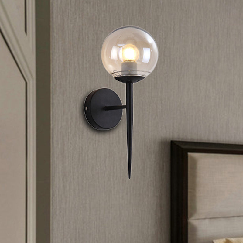 Modern Black/Gold Round Glass Wall Sconce For Bedroom Lighting Black