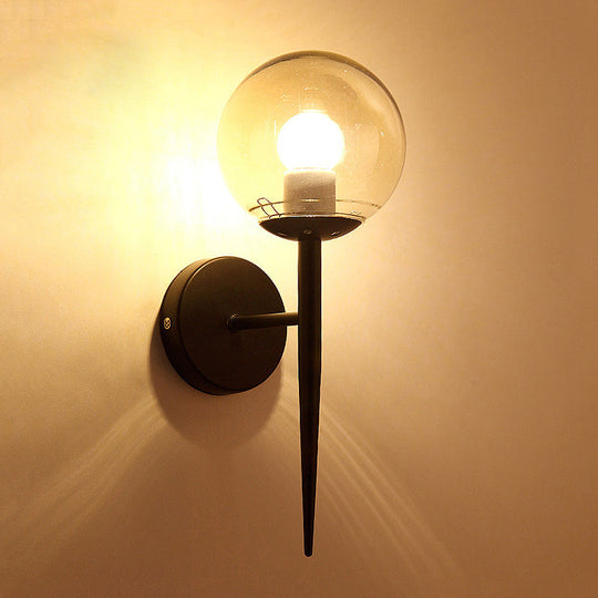 Modern Black/Gold Round Glass Wall Sconce For Bedroom Lighting