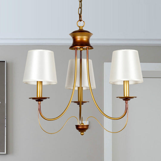 Traditional Brass Finish Chandelier With White Fabric Lamp Shade - 3/5/6 Lights