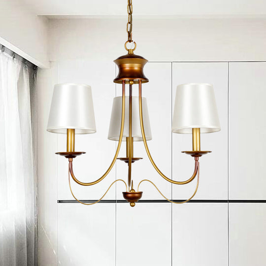 Traditional Brass Finish Chandelier With White Fabric Lamp Shade - 3/5/6 Lights