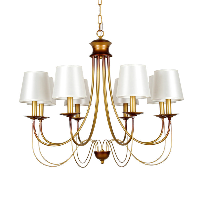 Traditional Brass Finish Chandelier With White Fabric Lamp Shade - 3/5/6 Lights