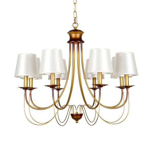 Traditional Brass Finish Chandelier With White Fabric Lamp Shade - 3/5/6 Lights