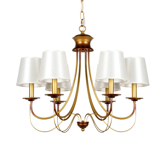 Traditional Brass Finish Chandelier With White Fabric Lamp Shade - 3/5/6 Lights