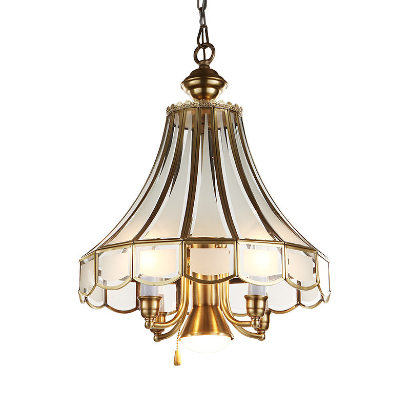 Frosted Glass Bell Chandelier - Traditional 5-Light Brass Finish Suspension Lamp