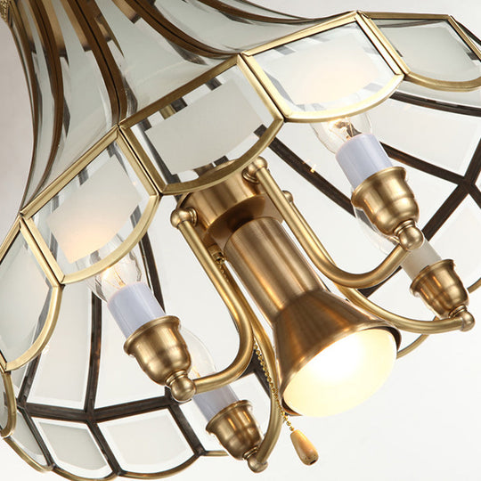 Frosted Glass Bell Chandelier - Traditional 5-Light Brass Finish Suspension Lamp