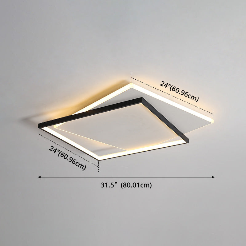 Led Geometric Double Square Ceiling Lamp With Acrylic Shade - Sleek Flush Mount Lighting