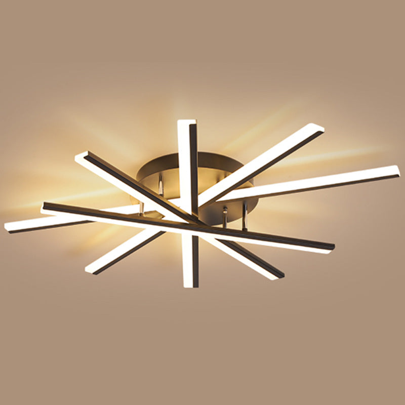 Modern Aluminum Semi Flush Mount LED Ceiling Lamp - Sleek Crossed Line Design for Simplicity and Style in Living Room Lighting