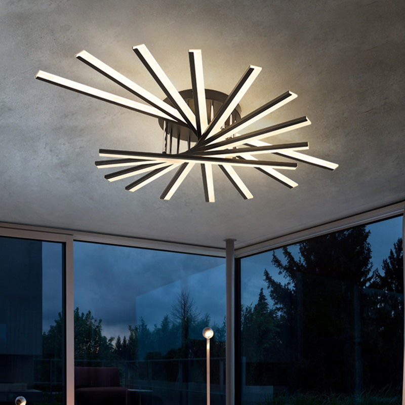 Modern Aluminum Semi Flush Mount LED Ceiling Lamp - Sleek Crossed Line Design for Simplicity and Style in Living Room Lighting