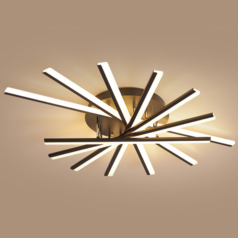 Modern Aluminum Semi Flush Mount Led Ceiling Lamp - Sleek Crossed Line Design For Simplicity And