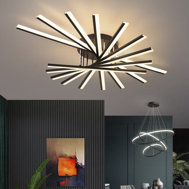 Modern Aluminum Semi Flush Mount LED Ceiling Lamp - Sleek Crossed Line Design for Simplicity and Style in Living Room Lighting