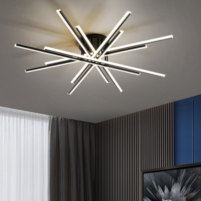 Modern Aluminum Semi Flush Mount LED Ceiling Lamp - Sleek Crossed Line Design for Simplicity and Style in Living Room Lighting