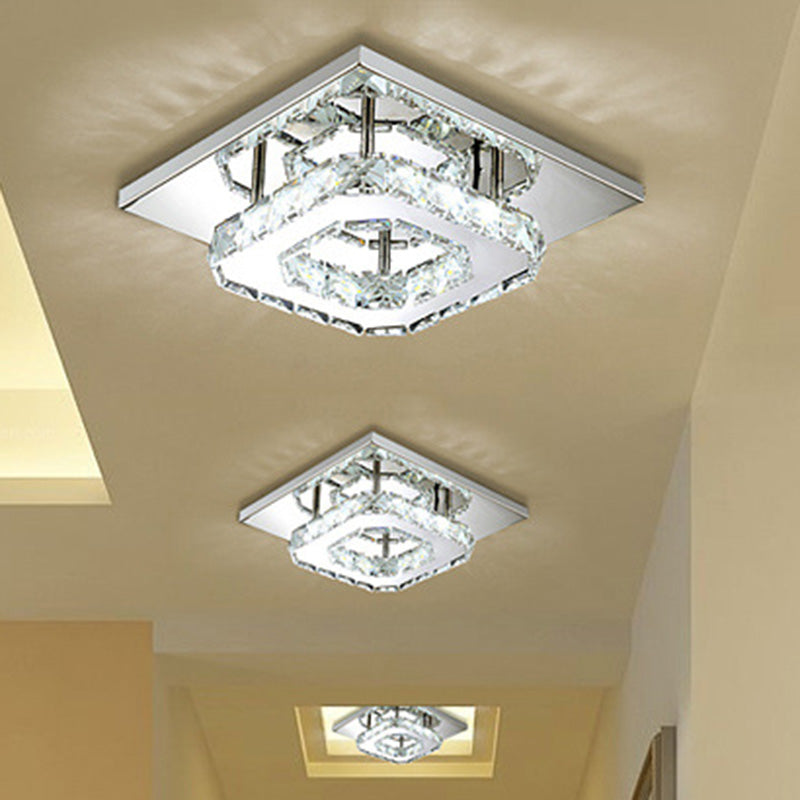 Mini Crystal-Encrusted Led Ceiling Light For Bedroom Silver / Square