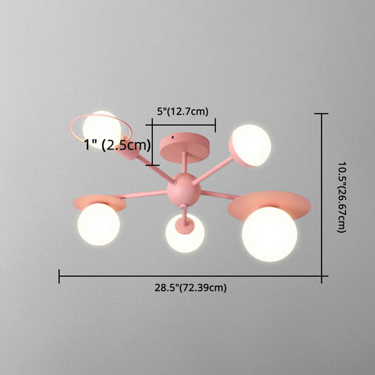 5-Light Macaroon Ceiling Light With Semi-Flush Mount - Perfect For Kindergarten Hallway And Bedroom