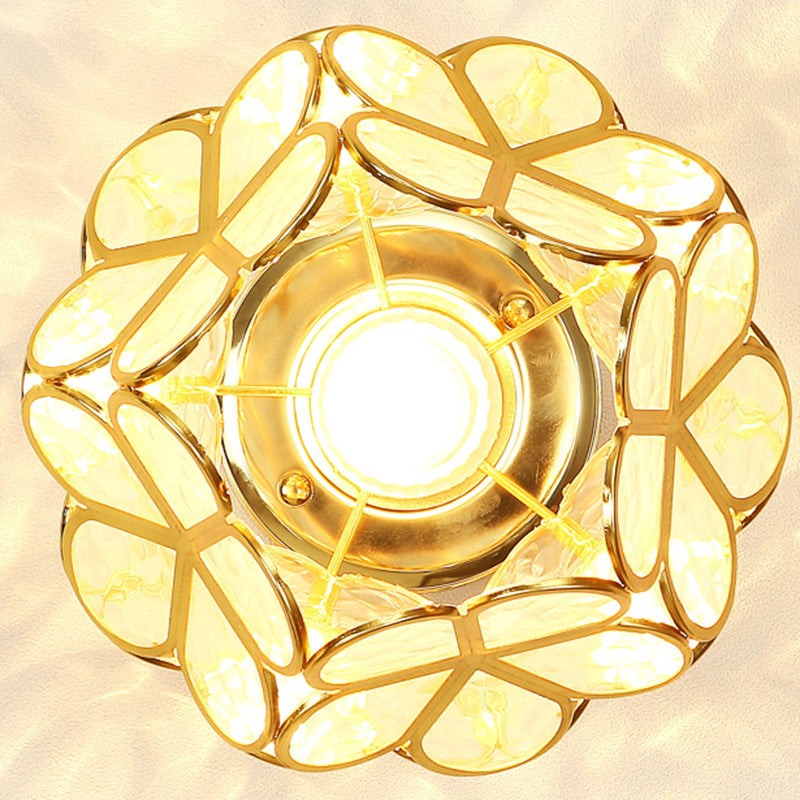 Antique Gold Colonial Style Petal Polyhedron Ceiling Light Flush-mount Lamp