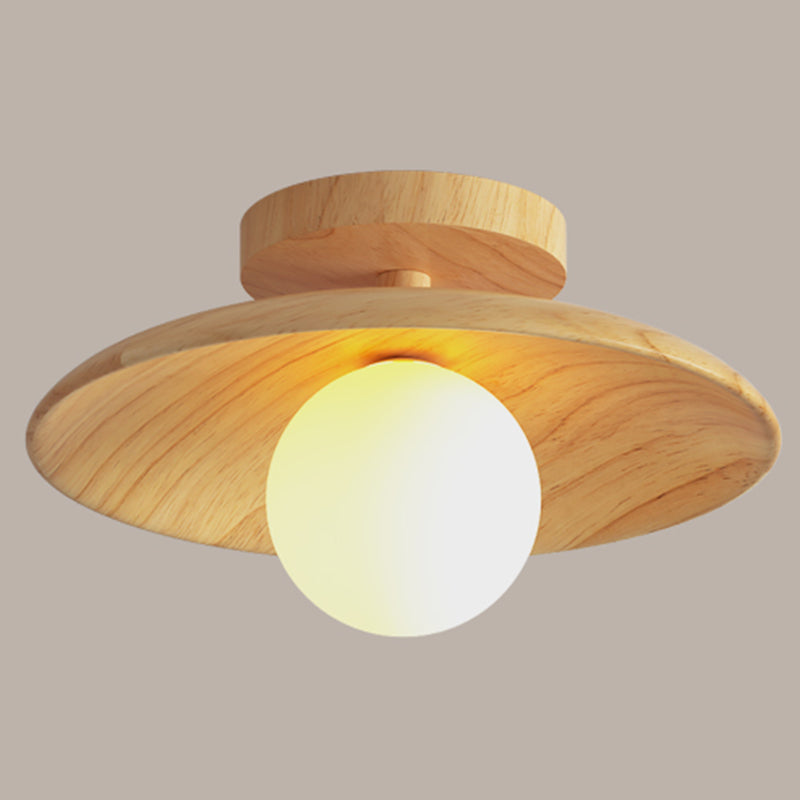 Sleek Wooden Ceiling Light - Mini Semi Flush Mount Hallway Lamp Wood / 12