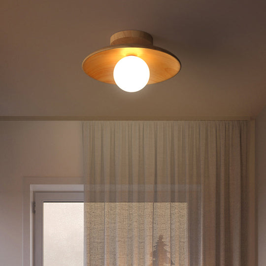 Sleek Wooden Ceiling Light - Mini Semi Flush Mount Hallway Lamp