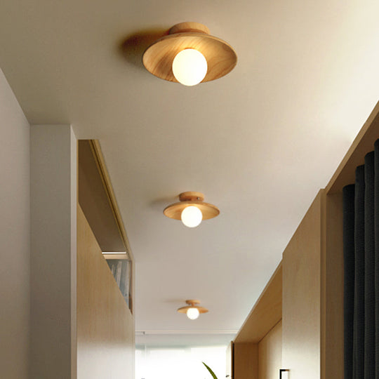 Sleek Wooden Ceiling Light - Mini Semi Flush Mount Hallway Lamp