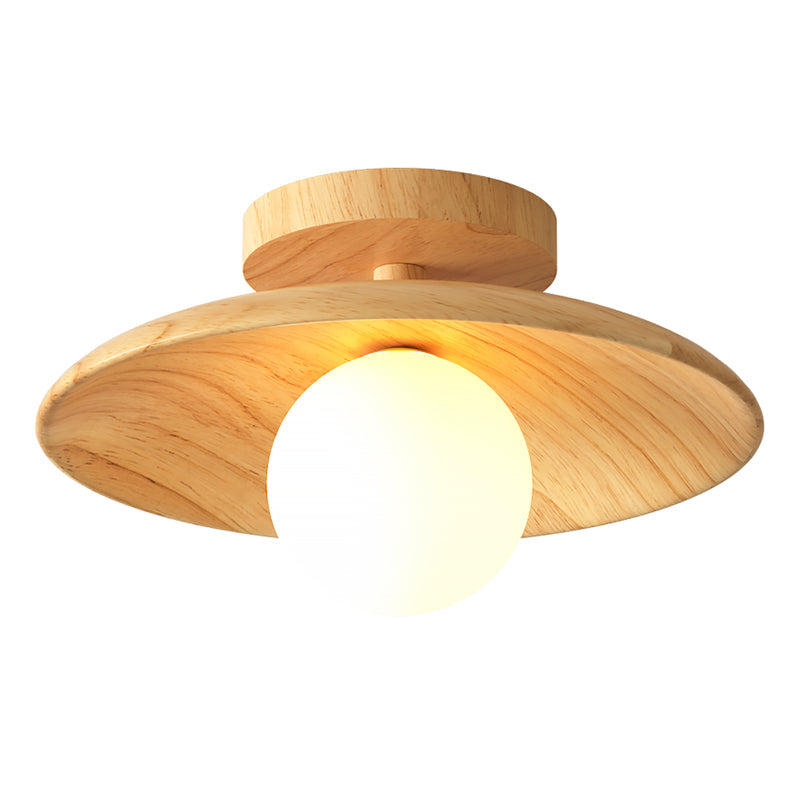 Sleek Wooden Ceiling Light - Mini Semi Flush Mount Hallway Lamp