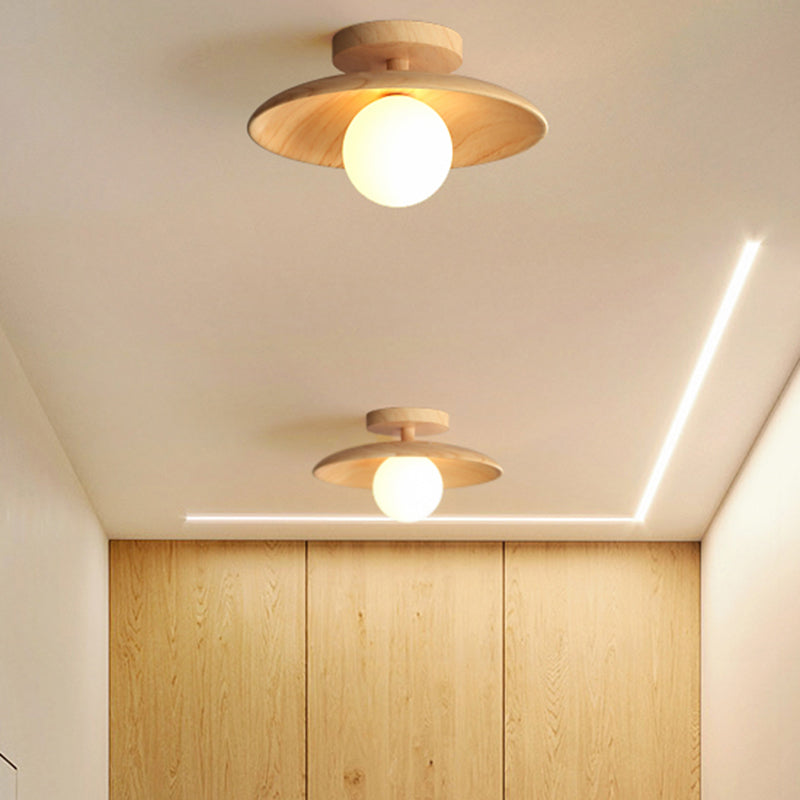 Sleek Wooden Ceiling Light - Mini Semi Flush Mount Hallway Lamp