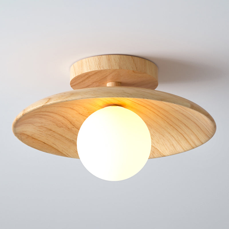 Sleek Wooden Ceiling Light - Mini Semi Flush Mount Hallway Lamp