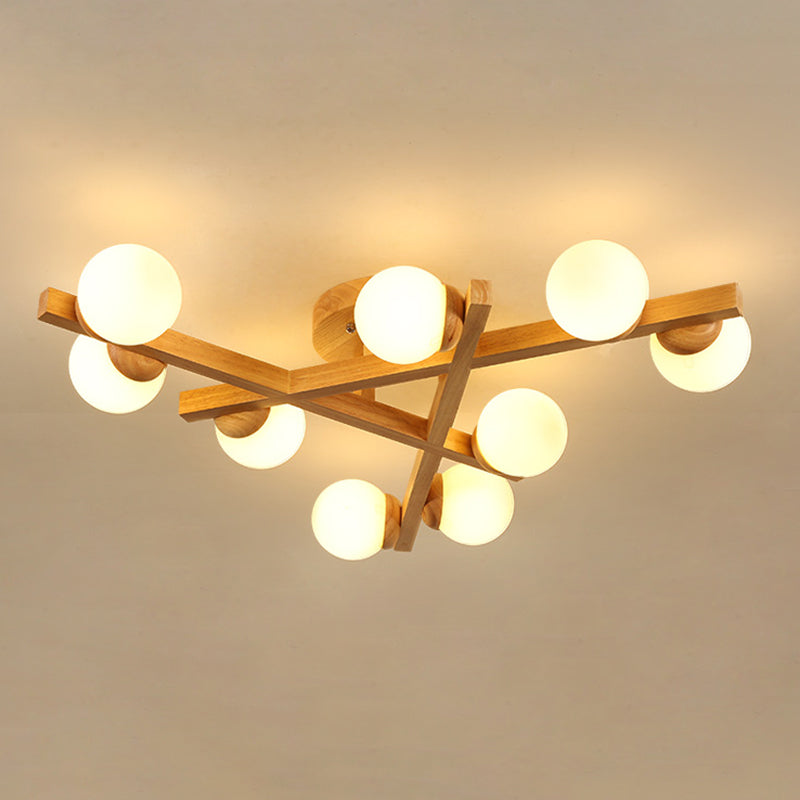 Modern Wooden Crossed Lines Flush Mount Light Fixture With Multi-Bulbs For Bedroom Ceiling