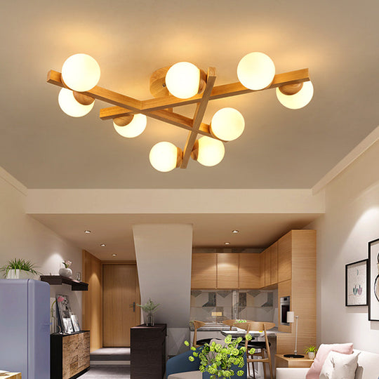 Modern Wooden Crossed Lines Flush Mount Light Fixture With Multi-Bulbs For Bedroom Ceiling