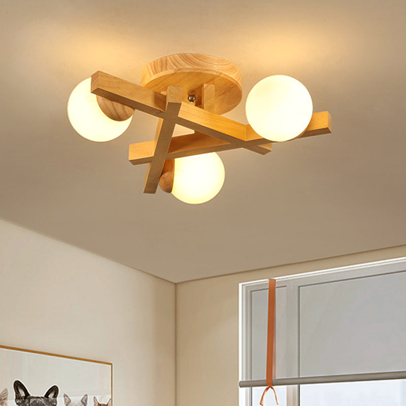 Modern Wooden Crossed Lines Flush Mount Light Fixture With Multi-Bulbs For Bedroom Ceiling