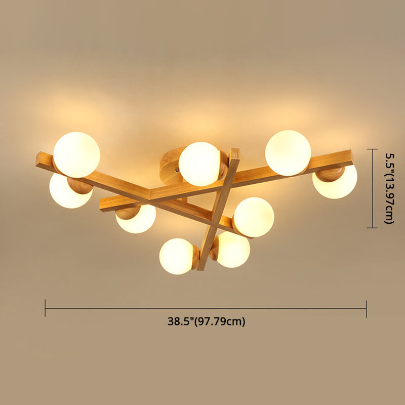 Modern Wooden Crossed Lines Flush Mount Light Fixture With Multi-Bulbs For Bedroom Ceiling