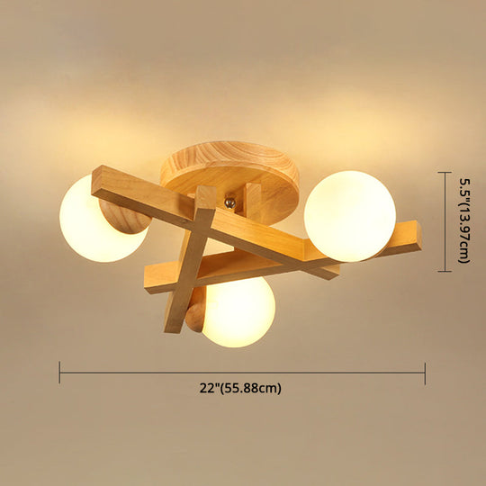 Modern Wooden Crossed Lines Flush Mount Light Fixture With Multi-Bulbs For Bedroom Ceiling