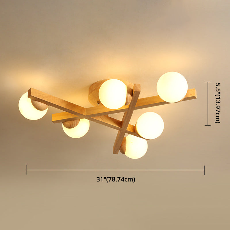 Modern Wooden Crossed Lines Flush Mount Light Fixture With Multi-Bulbs For Bedroom Ceiling