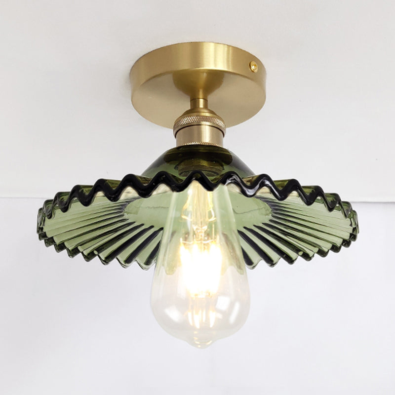 Vintage Glass Ceiling Light with Brass Lamp Holder - Corridor Lighting Fixture