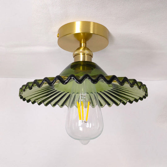 Vintage Glass Ceiling Light with Brass Lamp Holder - Corridor Lighting Fixture