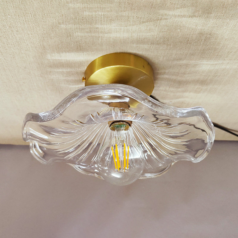 Vintage Glass Ceiling Light with Brass Lamp Holder - Corridor Lighting Fixture