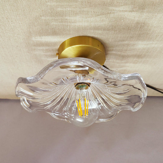 Vintage Glass Ceiling Light with Brass Lamp Holder - Corridor Lighting Fixture