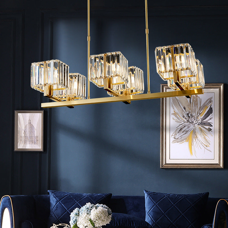 Modern Crystal Chandelier With 6 Gold Heads - Island Light Fixture