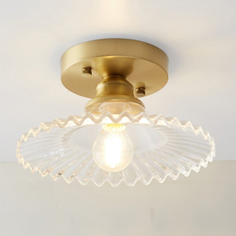 Classic Glass Ceiling Light Fixture w/ Brass Lamp Holder for Corridors