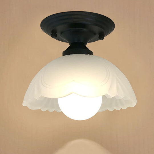 Sleek White Simplicity Ceiling Lamp With Frosted Glass Shade For Bedroom Lighting Black / Bowl