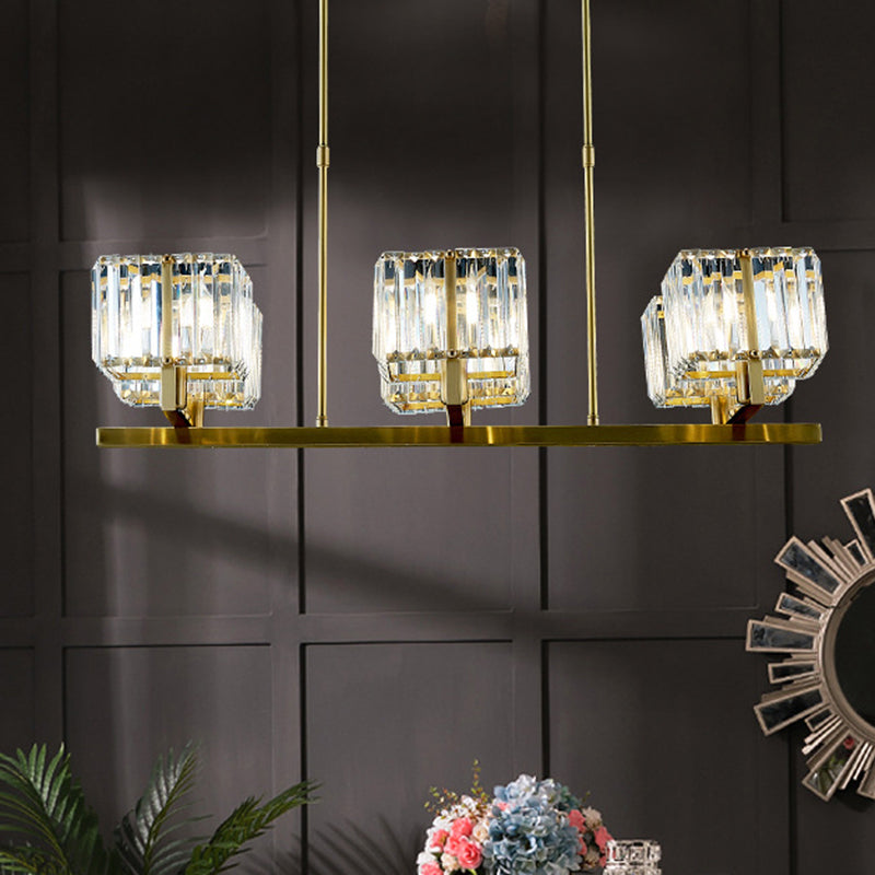 Modern Crystal Chandelier With 6 Gold Heads - Island Light Fixture