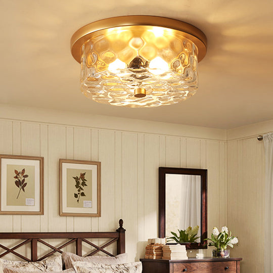 Classic Bedroom Charm: 1-Light Glass Shade Colonial Style Polyhedron Flush Mount Ceiling Light