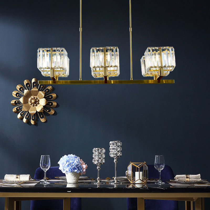 Modern Crystal Chandelier With 6 Gold Heads - Island Light Fixture