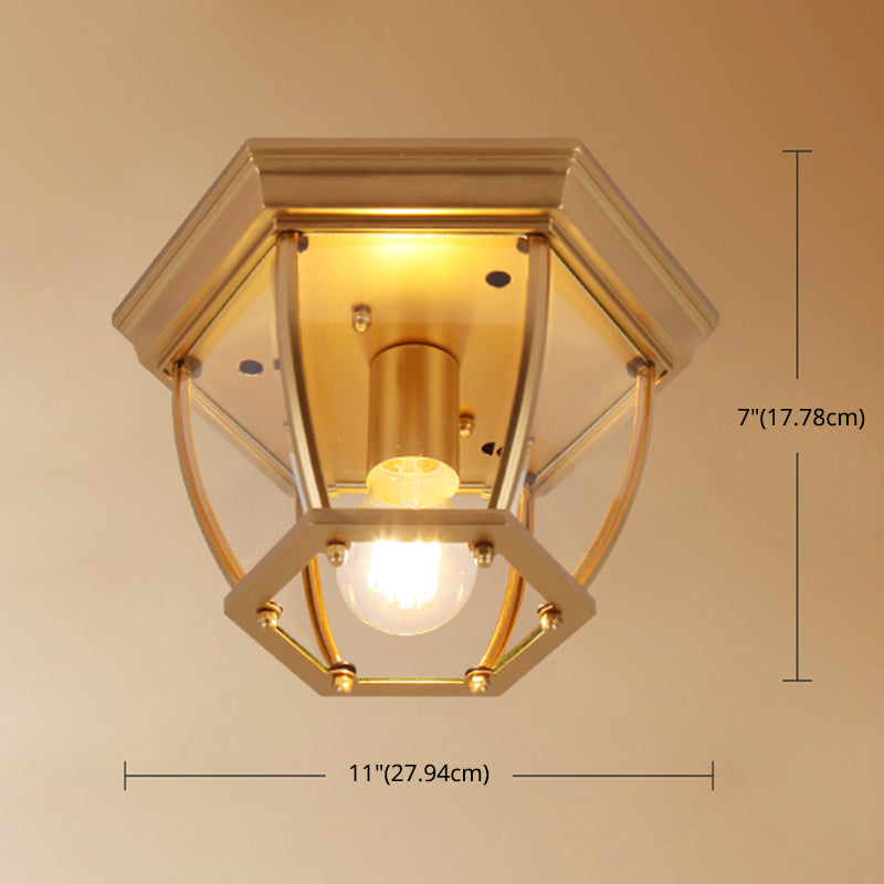 Classic Bedroom Charm: 1-Light Glass Shade Colonial Style Polyhedron Flush Mount Ceiling Light