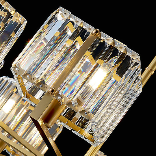 Modern Crystal Chandelier With 6 Gold Heads - Island Light Fixture