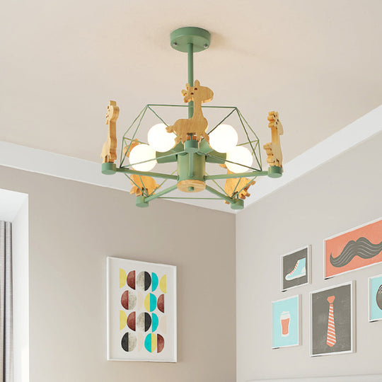 Cartoon Giraffe Wood Ceiling Light With 5-Light Semi Flush Mount - Perfect For Childrens Room Or