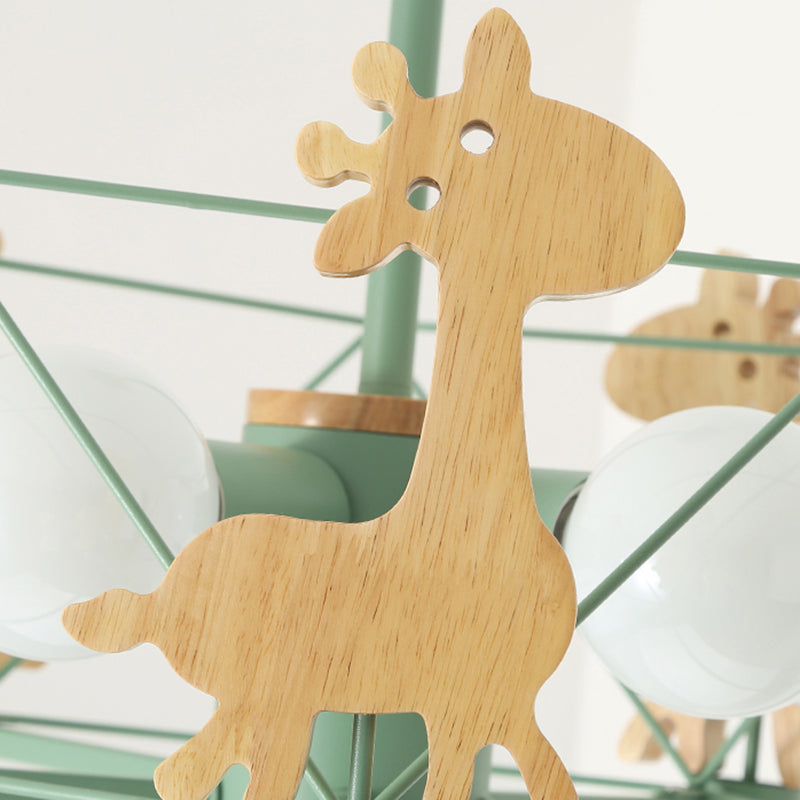 Cartoon Giraffe Wood Ceiling Light With 5-Light Semi Flush Mount - Perfect For Childrens Room Or