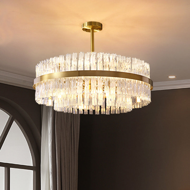 Modern Chandelier Lamp: Drum Crystal Gold Hanging Light With 8 Lights