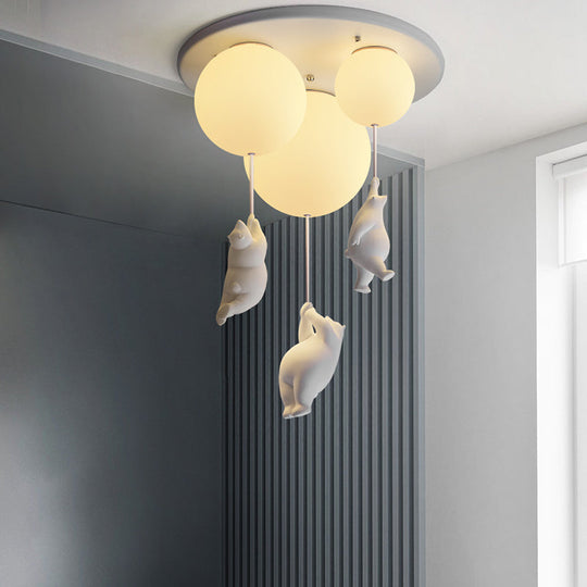 Childrens Room Cartoon Little Bear Ceiling Light - Ball Shape Flush Mount Fixture