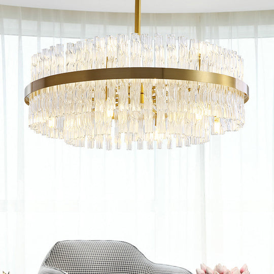 Modern Chandelier Lamp: Drum Crystal Gold Hanging Light With 8 Lights