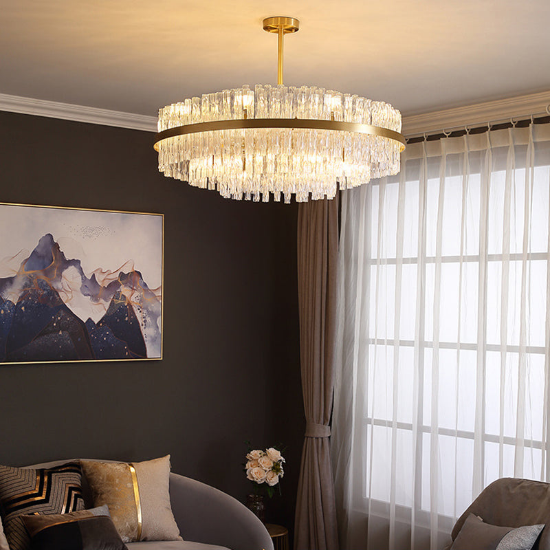 Modern Chandelier Lamp: Drum Crystal Gold Hanging Light With 8 Lights